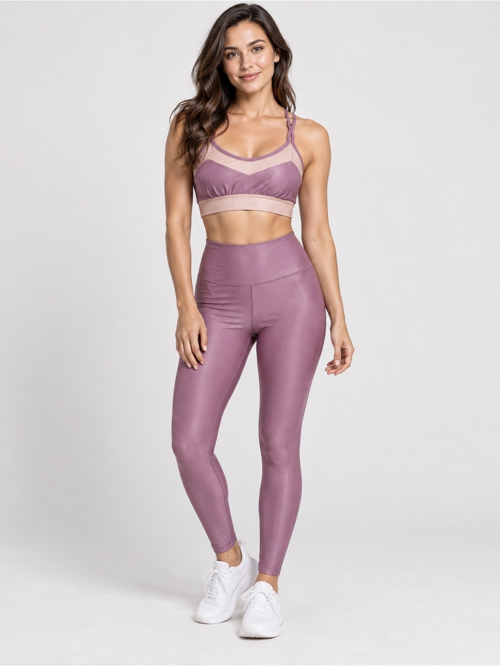 Mauve Purple Shimmer 2 Piece Workout Set Sports Bra Leggings